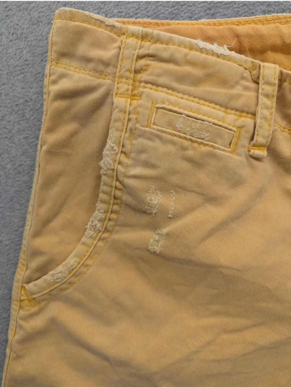 True Religion Shorts Mens 29 Yellow Chino Travis Distressed Raw Hem 15 in Inseam